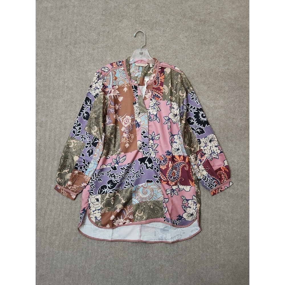 Soft Surroundings Oversized Tunic Blouse Top Womens S Floral Patchwork NEW